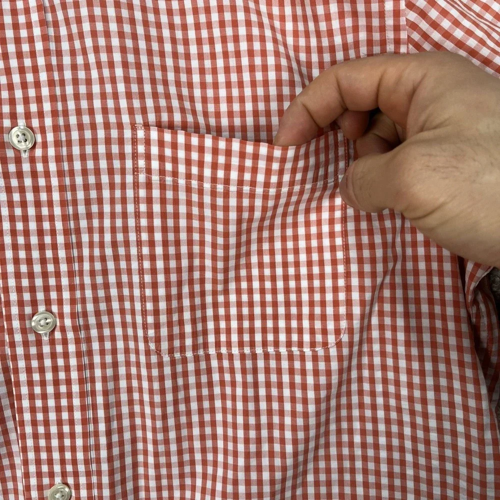 Brooks Brothers Shirt Mens M Orange White‎ Gingham Long Sleeve Button Down EUC